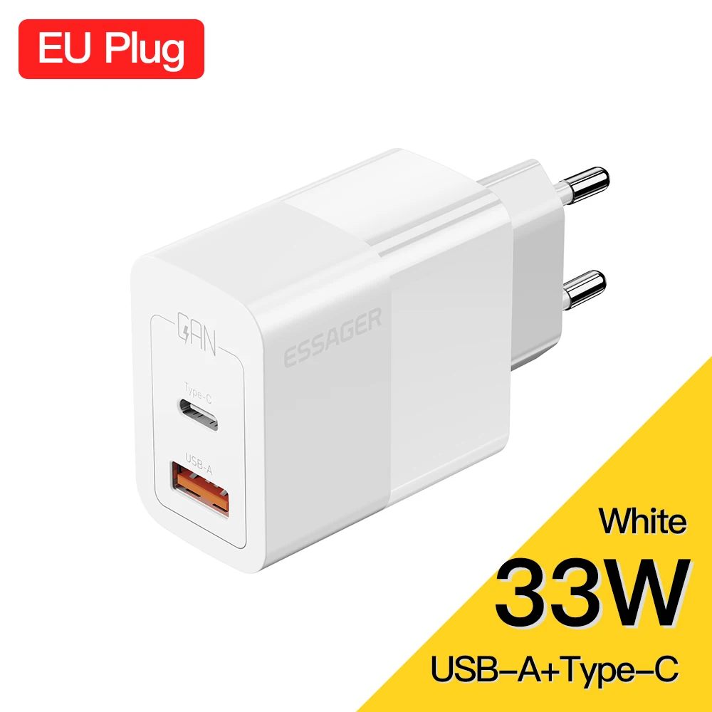 Essager USB Tip C Hızlı Şarj Cihazı 33W QC PD 3.0 Çift Bağlantı Noktalı Mini Taşınabilir Adaptör IPhone 16 15 14 IPad Xiaomi Hızlı Duvar Şarj Cihazları