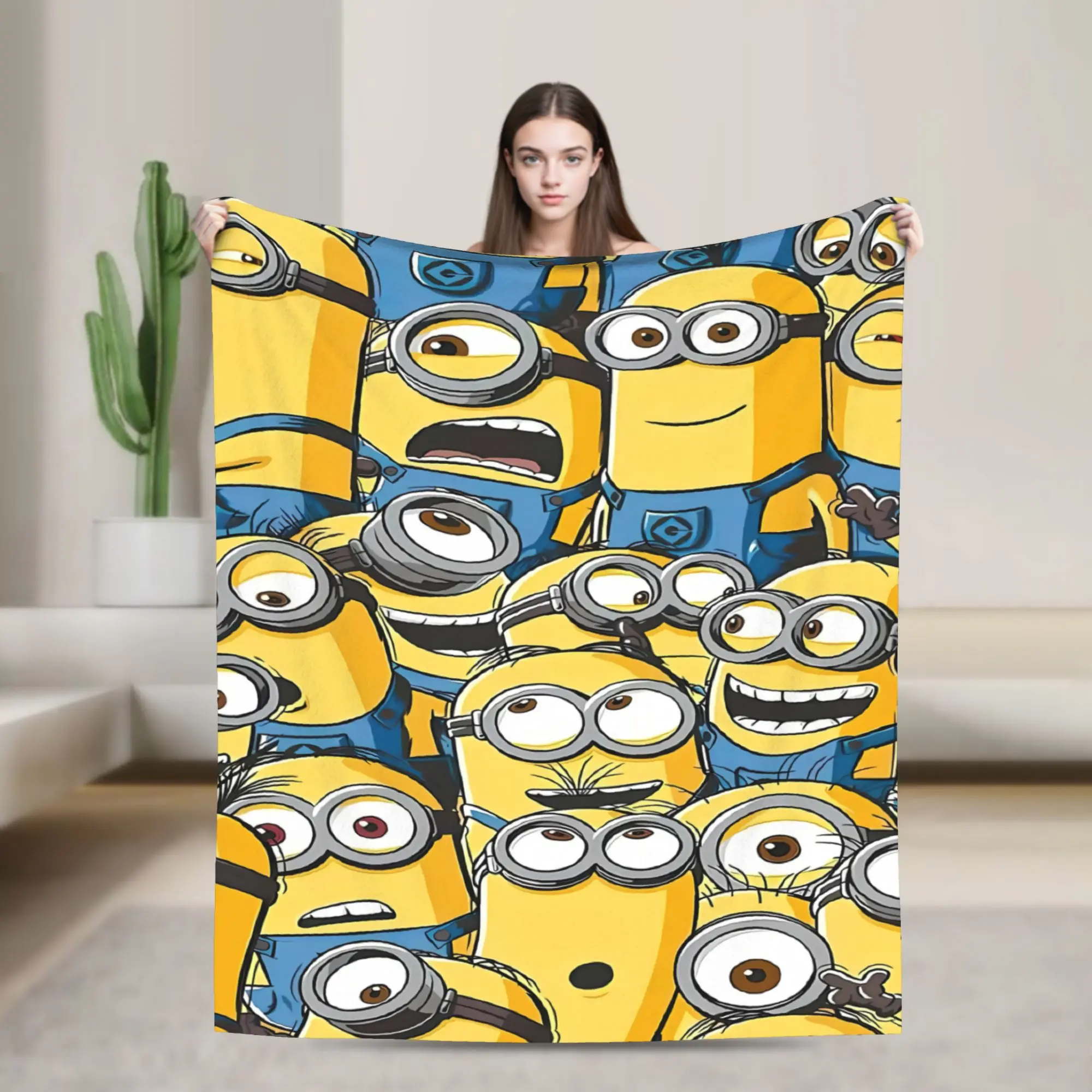 Warm Soft Blankets Children Airplane Travel Cartoon M-Minions Throw Blanket  Flannel Bedspread For Home Decor Sofa Bed Cover