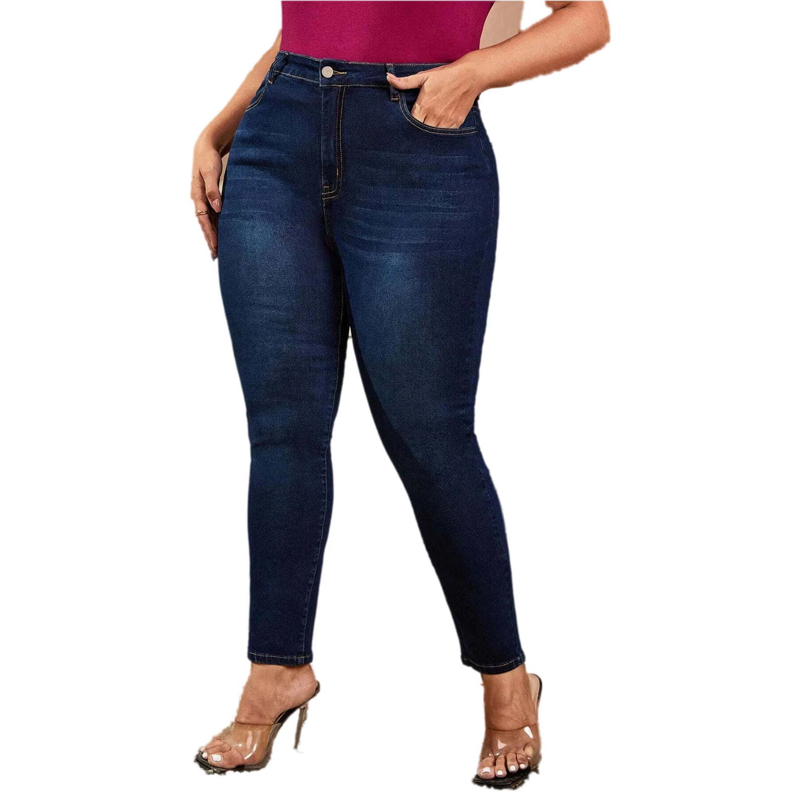 

Plus Size Women Jeans Pants Full Length Denim Jeans High Waist High Stretchy Skinny Denim Jeans