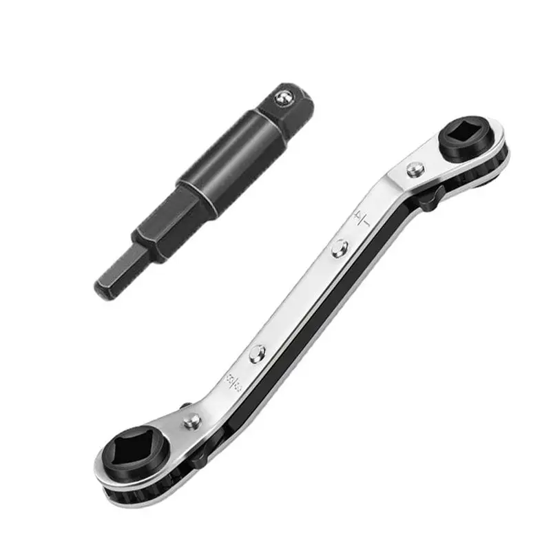 DT56 Hvac Service Wrench Air Conditioner Valve Ratchet Wrench (1/4Inch, 3/8Inch, 3/16Inch, 5/16Inch) with Hex Bit Adapter