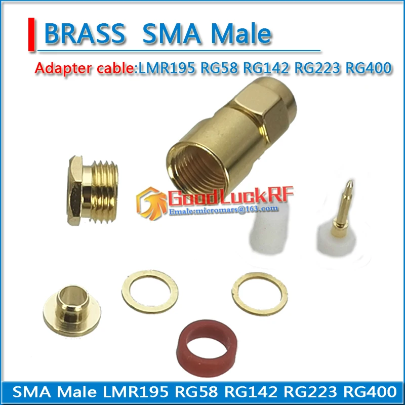RP-SMA RPSMA RP SMA Male plug Clamp Solder LMR195 RG58 RG142 RG223 RG400 Cable Brass GOLD Straight RF Connector Adapters
