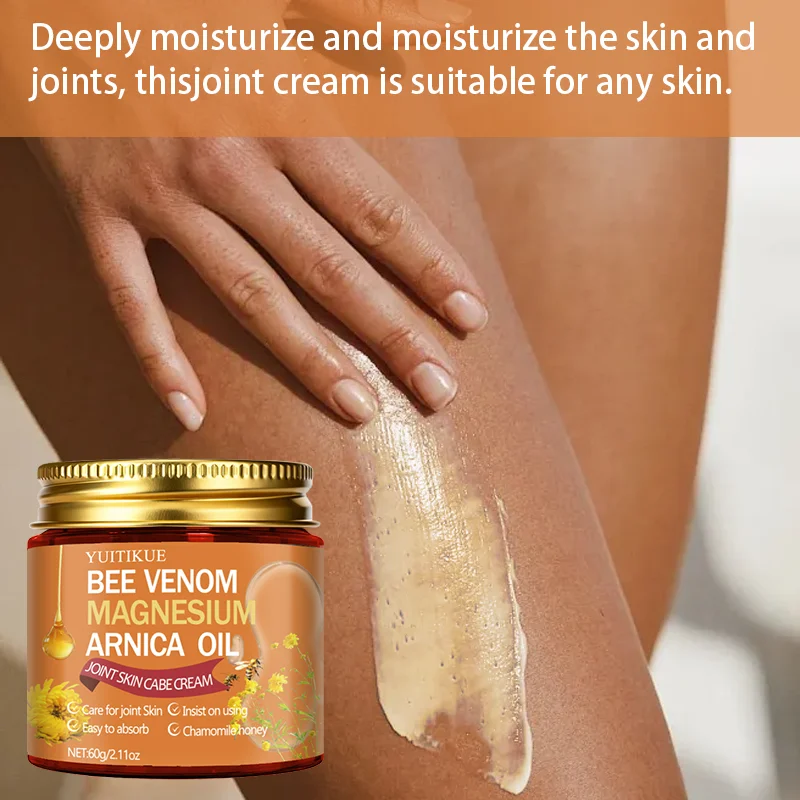 YUITIKUE Crema para las articulaciones de aceite de arnica y magnesio con veneno de abeja - Crema para el cuidado de la piel para las articulaciones de miel y manzanilla de fácil absorción
