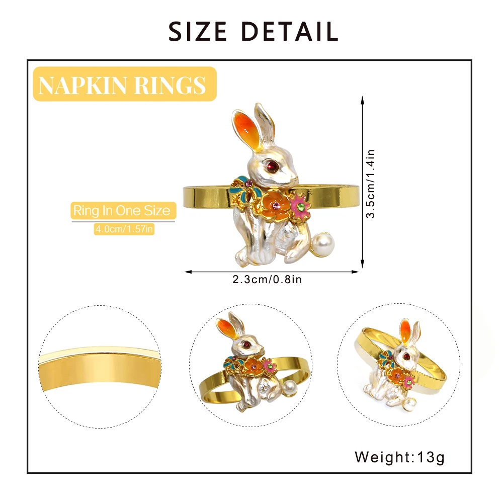 6Pcs Easter Bunny Napkin Rings Metal Rabbit Carrot Napkin Rings Holder for Easter Dinner Gatherings Holiday Parties HWH42