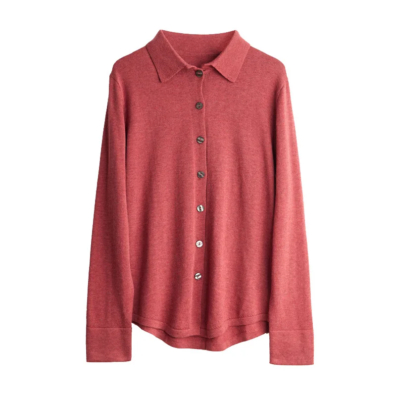 Bild 6: Birdtree 63,9 % Seide 15,9 % Baumwolle Hemd, 2025, Damen Herbst Neue Runde, solide Langarm Pullover Strickblusen T37652QC