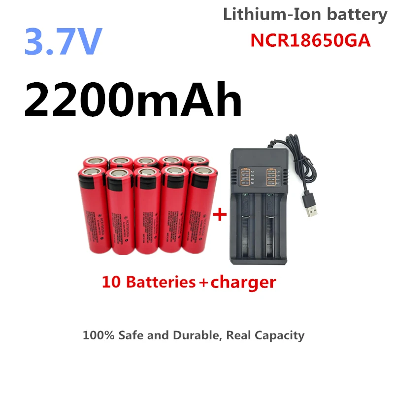 

100% safe and durable, actual capacity 3.7V 18650 2200mAh lithium-ion NCR18650GA rechargeable multifunctional battery+charger