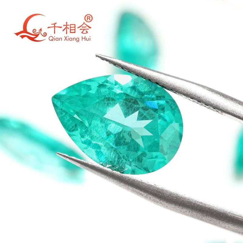 Lab Grown Neon greenish Paraiba Color Pear Shape Yttrium Aluminum Garnet Gem Stone with Inclusions for Jewelry Making