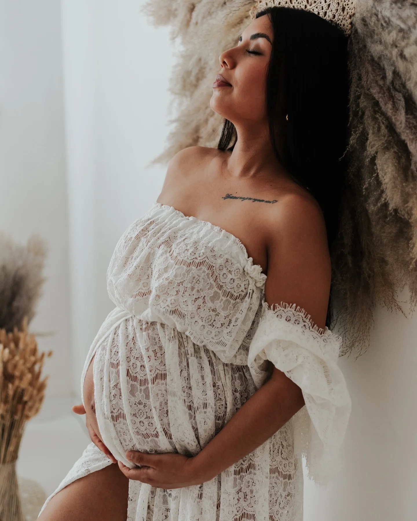 off shoulder lace maternity dress Elegance Off Shoulder Lace Boho Dress Photoshoot Dress Bohemian Maternity Gown Baby Shower YW240067