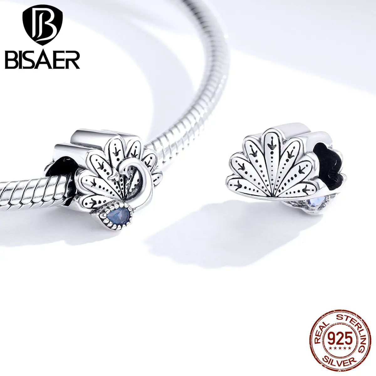 BISAER – Bracelet en argent Sterling 925 pour femme, breloques, chat noir, rétro, paon, girafe, renard vif, singe, perles, DIY, bijoux