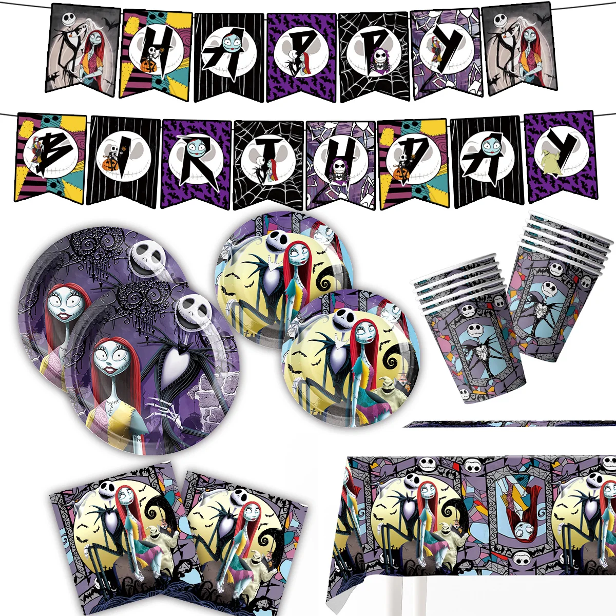 Nightmare before christmas decoration forniture per feste sacchetto regalo stoviglie usa e getta per bambini tovaglia piatti tazze tovaglioli