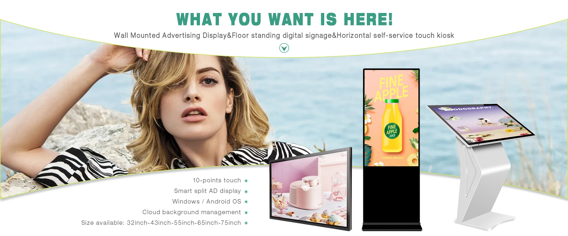 32 43 50 55 Inch Waterproof Free Standing Outdoor Interactive Kiosks Wayfinding Digital Advertising Screen Outdoor