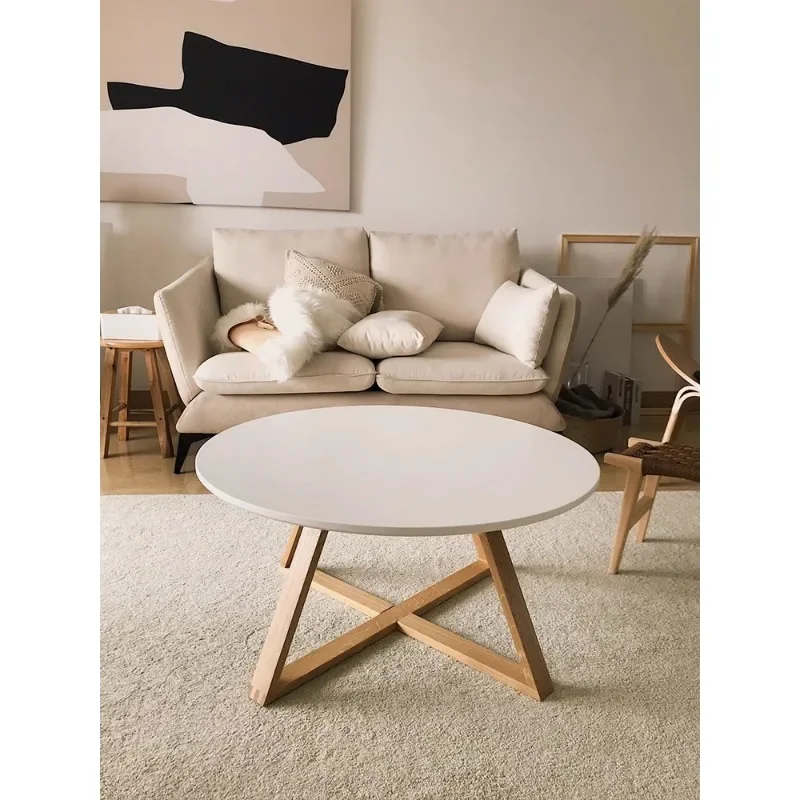 Japanese-style original solid wood bedroom coffee table living room home balcony white round low table very simple small apartme