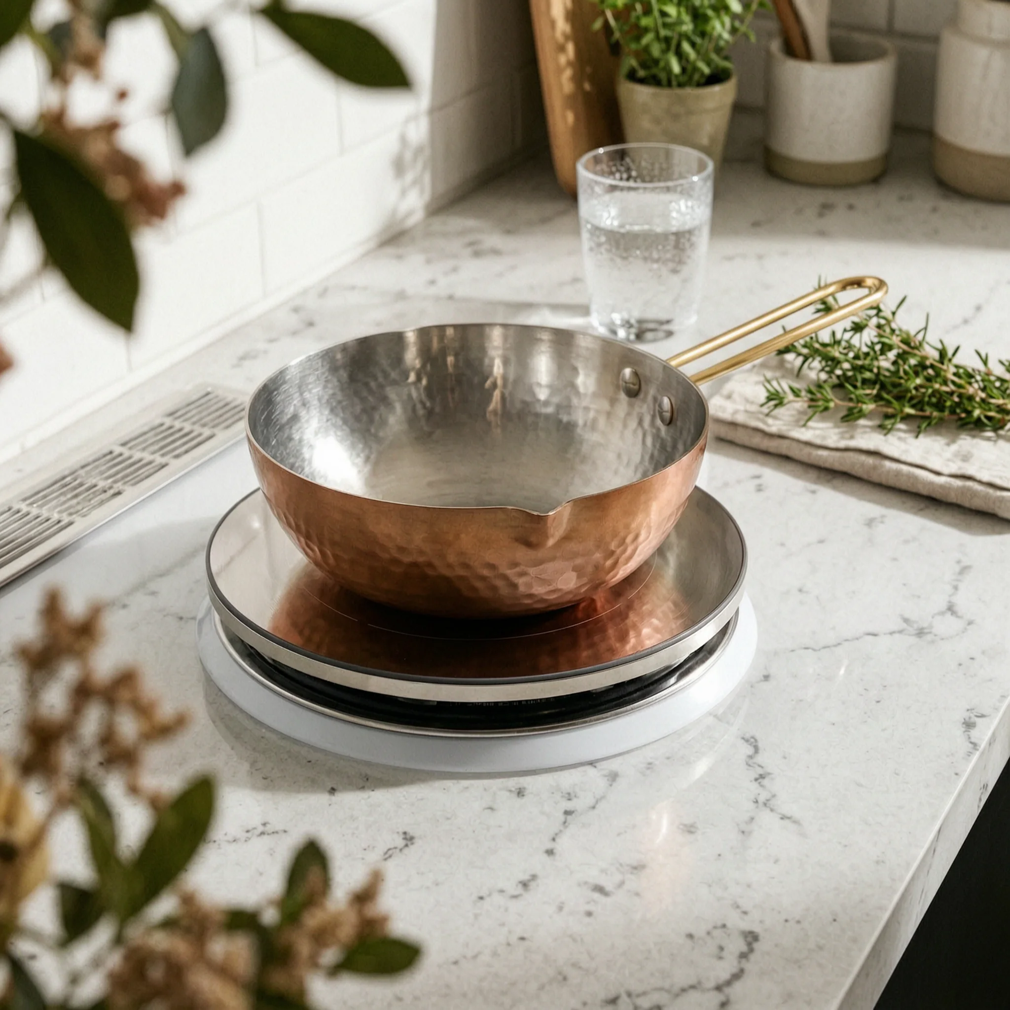 Milk Pan with Spout Copper-Colored Small Sauce Pan Melting Pot with Pouring Spout Tin-Lined Cookware Stovetop-Ready