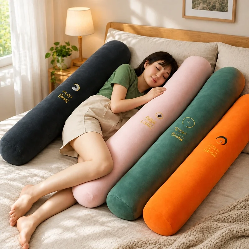 Ergonomic Long Bolster Pillow for Side Sleeping and Bed Reading, Versatile Pregnancy Support Cushion for Enhanced Comfort