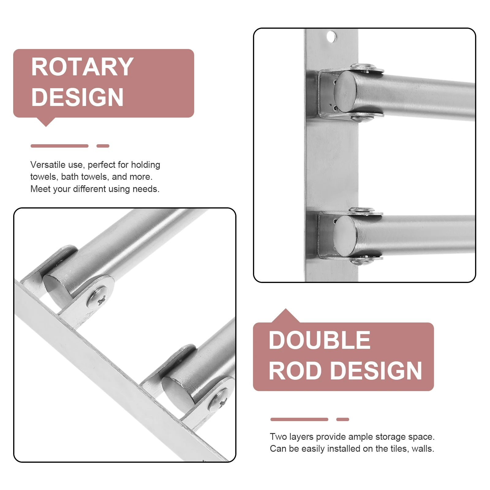 

Rotatable Wall Mounted Towel Holder Stainless Steel 2-Layer Storage Rack Bathroom Kitchen Towel Drying Organizer