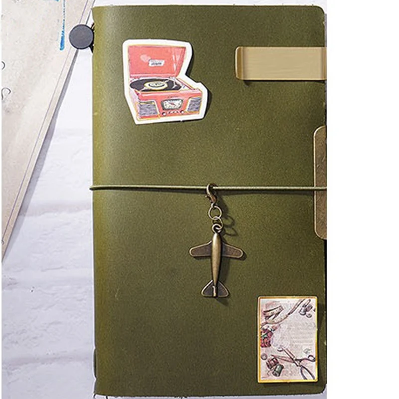Retro Europeu Retro Notebook, Couro Notepad, Olive Green Diário, Livro de Contas Manual, Material de Escritório, A5
