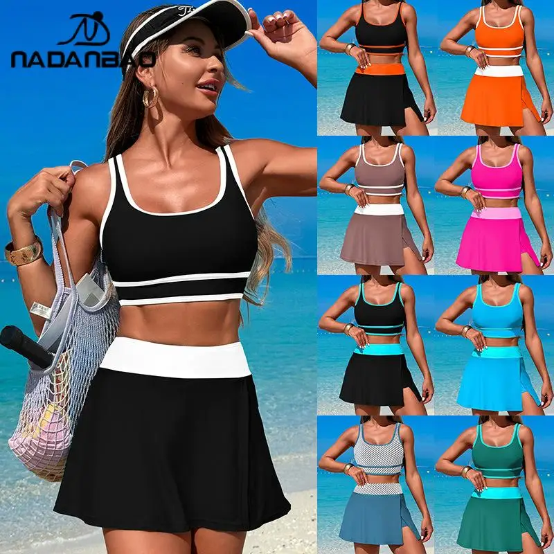 

Nadanbao Quick-Drying Patchwork Bikini Hot Spring Women's Beach Sports Skirt Casual High Elastic Swimsuit Sexy Lady Bathing Suit