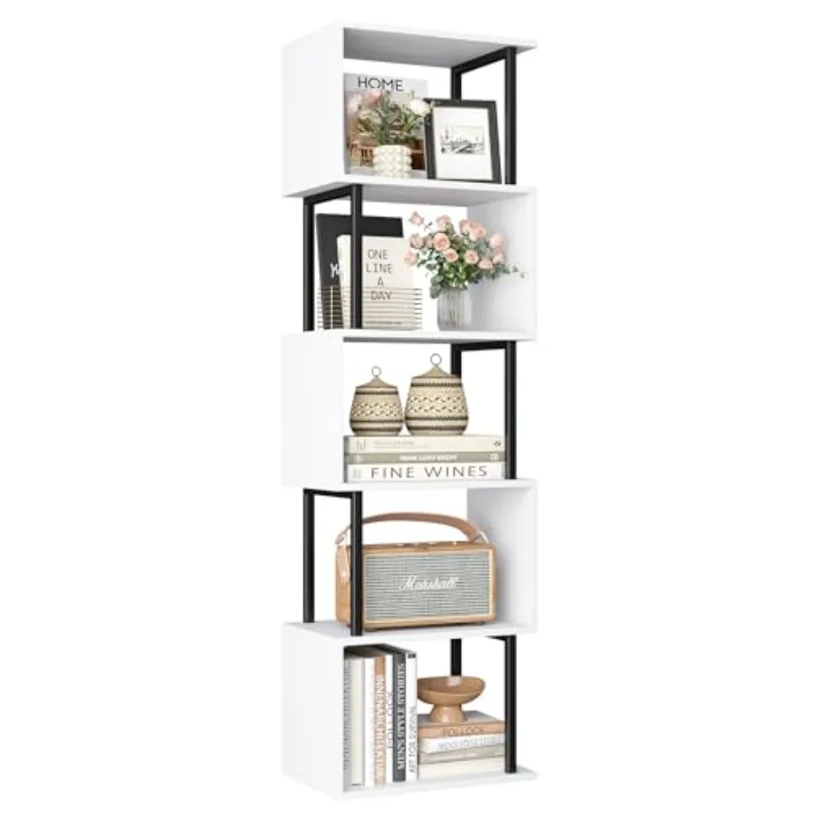 

Bookshelf 5-Tier Geometric Bookcase S Shaped Book Shelves for Bedroom Modern Wood Decorative Display Shelf Book Case for Home O
