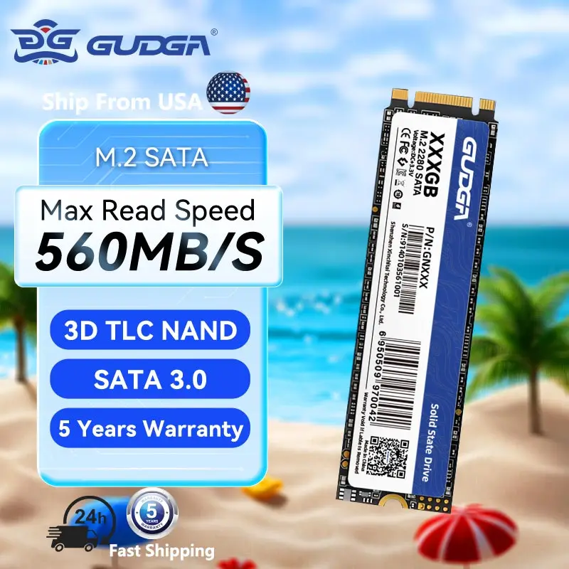 

GUDGA M.2 SATA SSD 128GB 256GB 512GB 1TB 560MB/s TLC 3D NAND 2280 NGFF Laptop/PC/PS4