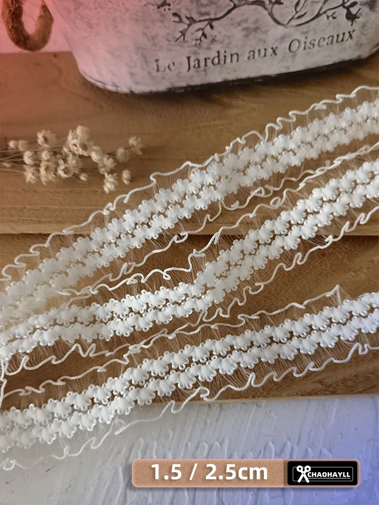 5 Yard 1.5/2.5cm Wide Elastic Tulle Pleated Lace Trim for Fringes Even Wedding Dress Ruffle Clothes Sewing Accessories Supplies