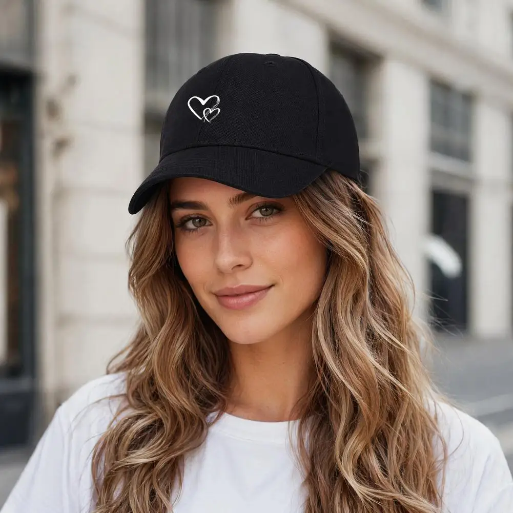 Cotton Baseball Hat Women Baseball Cap with Adjustable Back Buckle Breathable Summer Hat for Outdoor Sunshade Street Style Heart