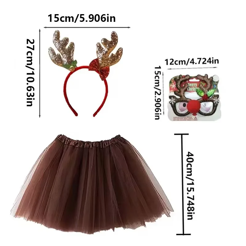 PESENAR Girls Reindeer Costume with Antler Headband Costume Tutu, Animal Dress Up for Halloween Christmas Safari Birthday