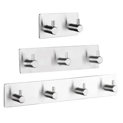 304 Stainless Steel Wall Hooks 3M Sticker Adhesive Door Hook Towel Clothes Robe Rack Toliet Bathroom Hooks Toilet Accessories