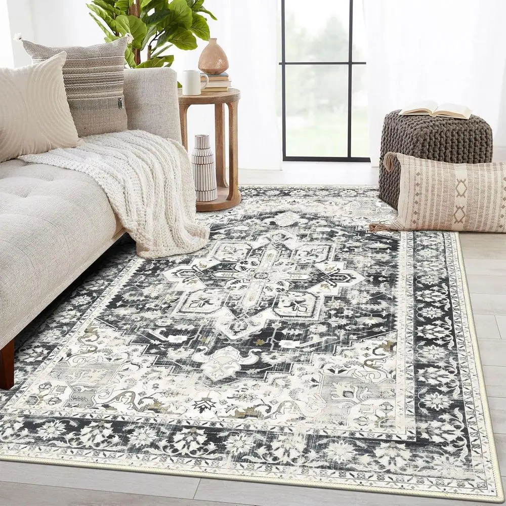 

Винтажные моющиеся коврики 8x10 — нескользящие, ультратонкие, складные ковры для комнат, бежевые