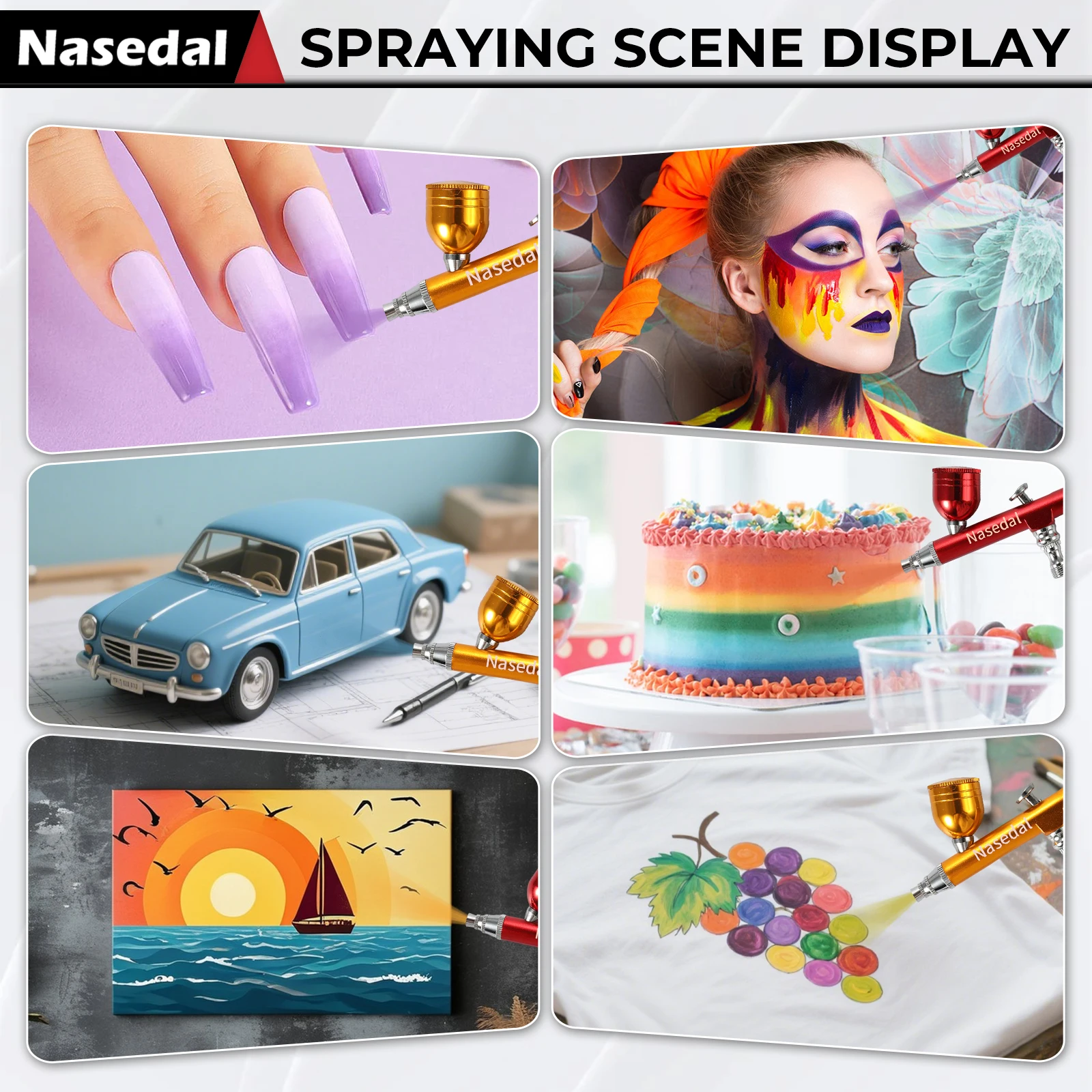 Airbrush Dual Action Gravity Feed 0.3mm Nozzle Spray Gun Red/Gold Cake Decorating Brushes For Nail Manicure With Wrench Straw