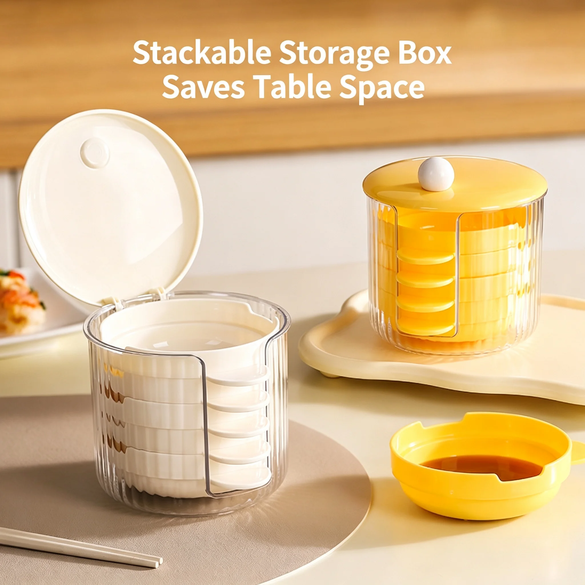 Portable Mini Sauce Dish Set with Chopstick Rest Dustproof Stackable Plastic Food Container for Kitchen