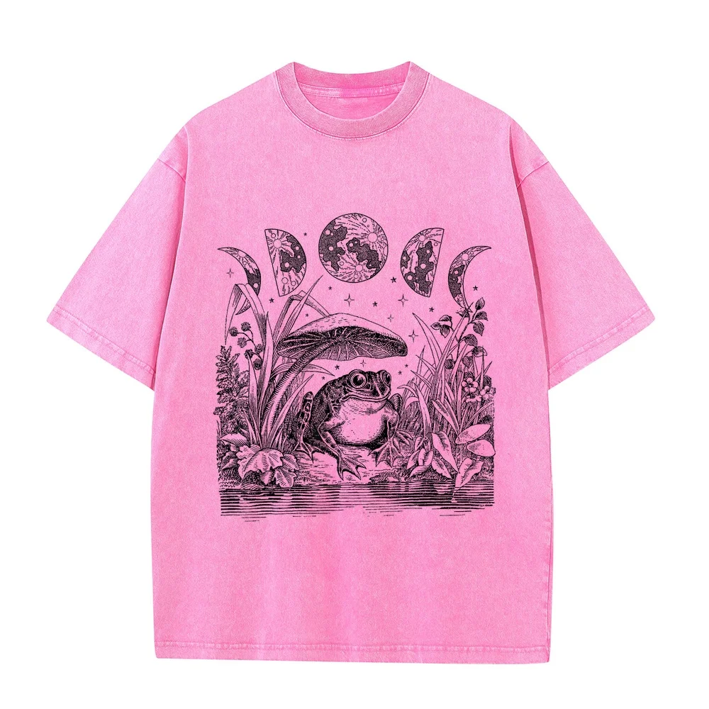 Cute Cottagecore Aesthetic Frog Mushroom Moon Witchy Vintage Short Sleeve T-Shirt Original Men's Y2k T Shirt Fashion Casual Tee
