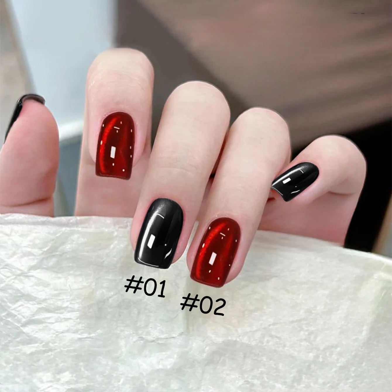 1 stücke WS Kirsche Rot Schwarz Glas Perle Katzenauge Gel Nagellack Kleber 2025 Herbst Winter Beliebte Rubin katzenauge Bleaching Nagel