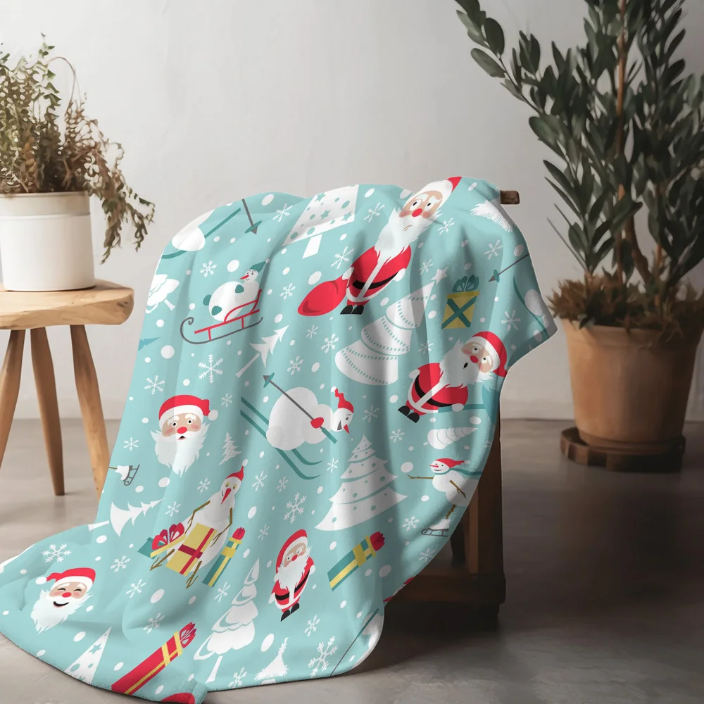 TU Cozy Christmas Throw Blanket Soft Flannel Winter Warm Decorative Reversible Holiday Gift Home Decor Festive Bedspread Couch C