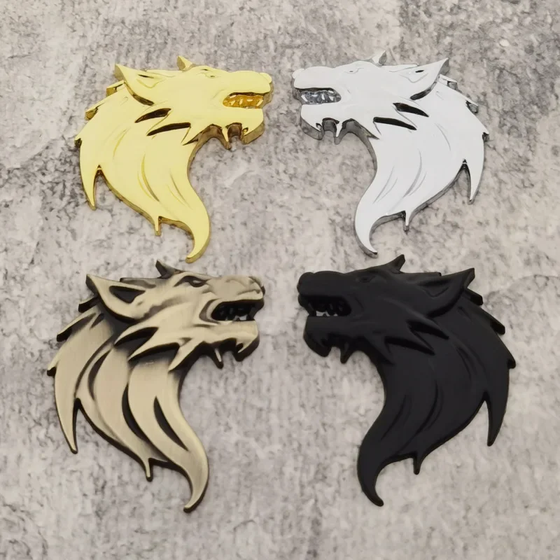 1 Pair Car 3d Three-dimensional Modified Metal Wolf Head Car Logo Beast Logo Body Logo Car Rear Sticker Decorative Sticker