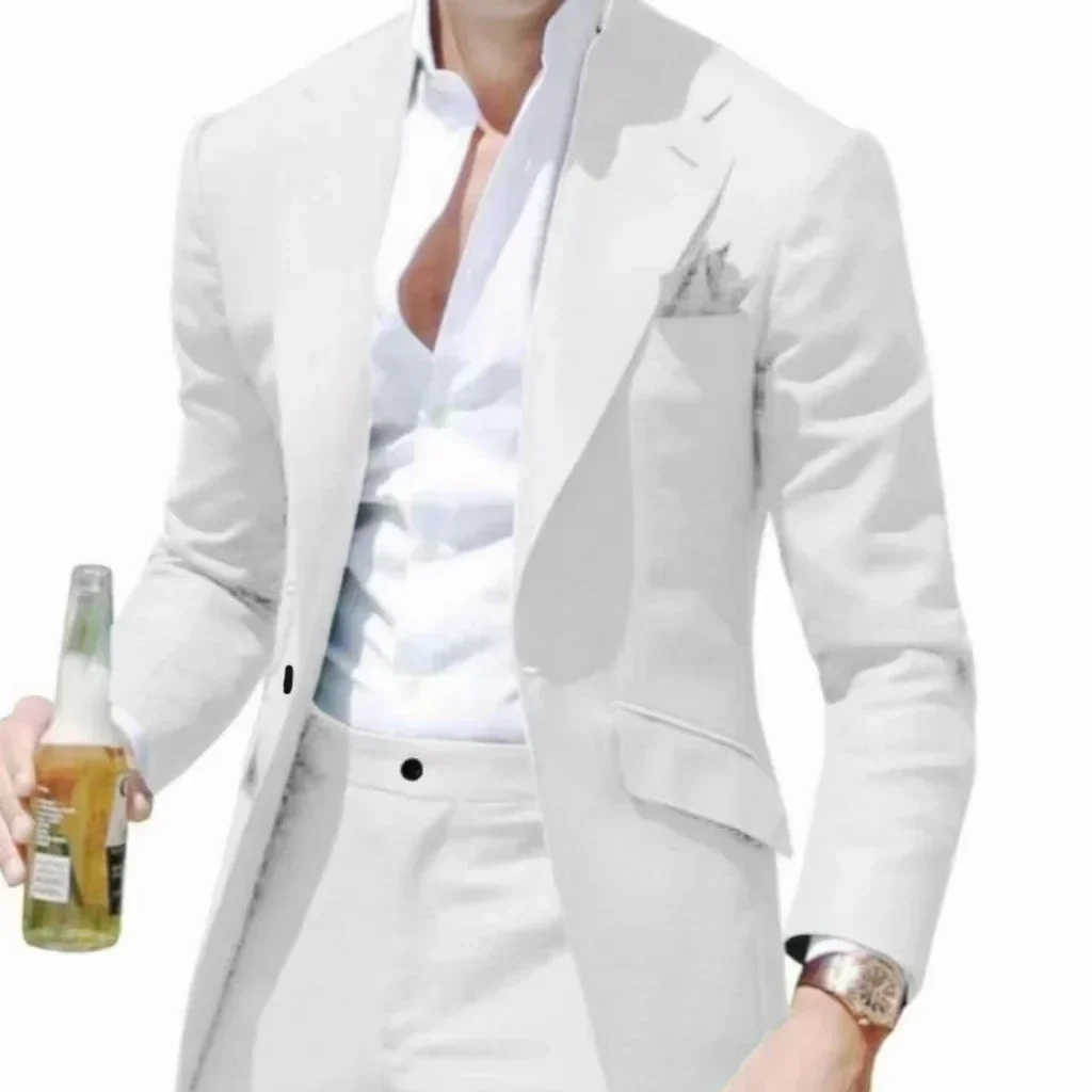 Men\'s Suits Casual Coat Summer Beach 2 Piece Blazer and Pant Set Notched Lapel Slim Fit Tuxedo Set Wedding Dress Business Party