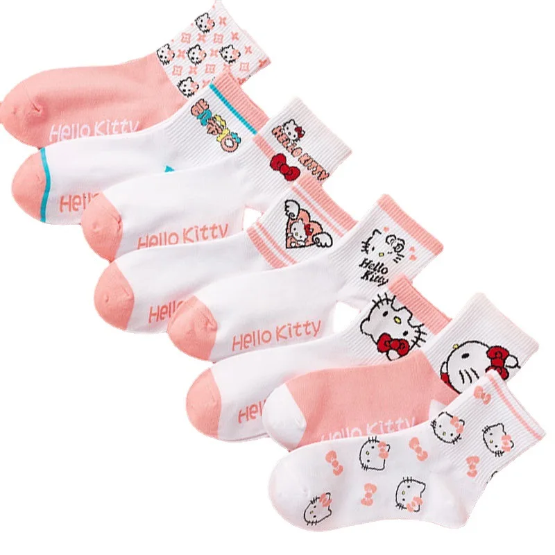 1 Pair Sanrio Hello Kitty Lolita Socks JK Girls Female Cartoon Cute Kawaii Student White Jk Red Long Cotton Lolita Socks Gift