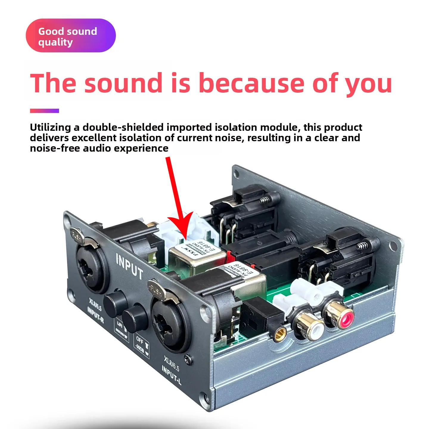 Professional Audio Isolation Transformer Eliminate Ground Loop Noise XLR RCA 6.35mm for Studio