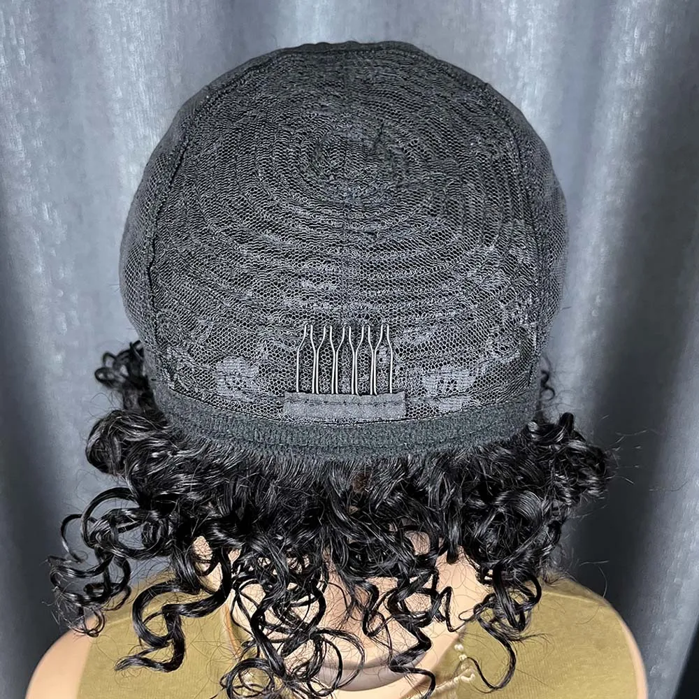 앞머리가 있는 짧은 인모 가발, 흑인 여성용 워터 웨이브 밥 가발, 레미 인모 기계 제작 곱슬머리 가발, 데일리용