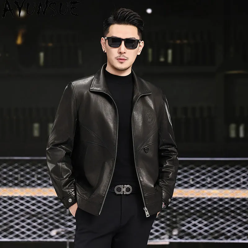 Tcyeek Natural Goatskin Real Leather Jacket Men Autumn Winter Clothes Oil Wax Casual Mens Coats Silk FillerTrendy Jaqueta Couro