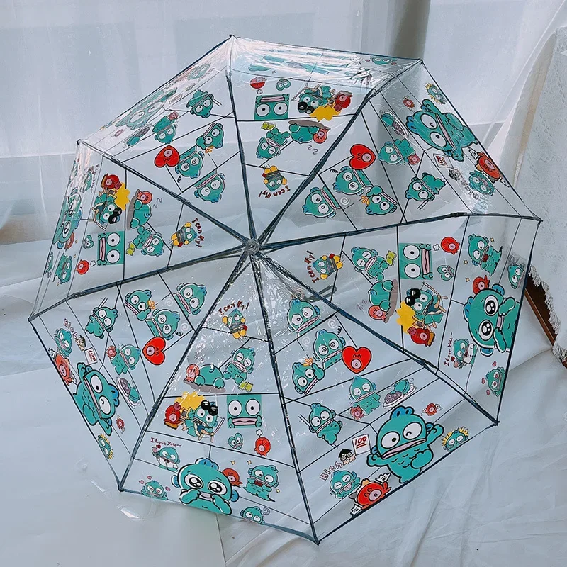 Cartoon Sanrio Umbrella Transparent Hangyodon Kuromi My Melody Hello Kitty Kawaii Student Rainy Tri-fold Folding Umbrella Female