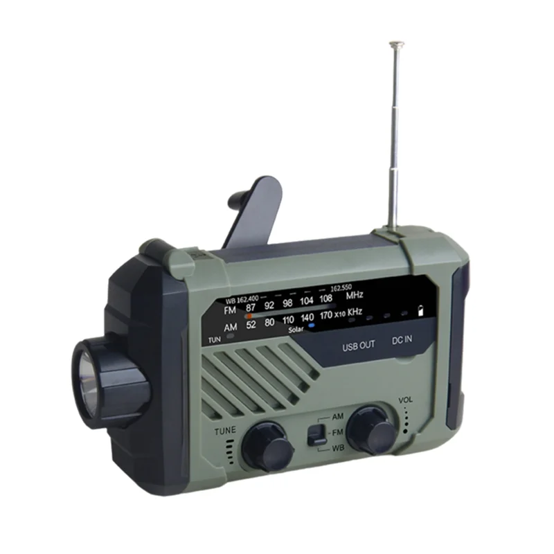 

ABAC-Multi-Function Solar Emergency Radio With AM/FM Bands Large Flashlight Hand-Crank Generator Portable Cell Phone Charger
