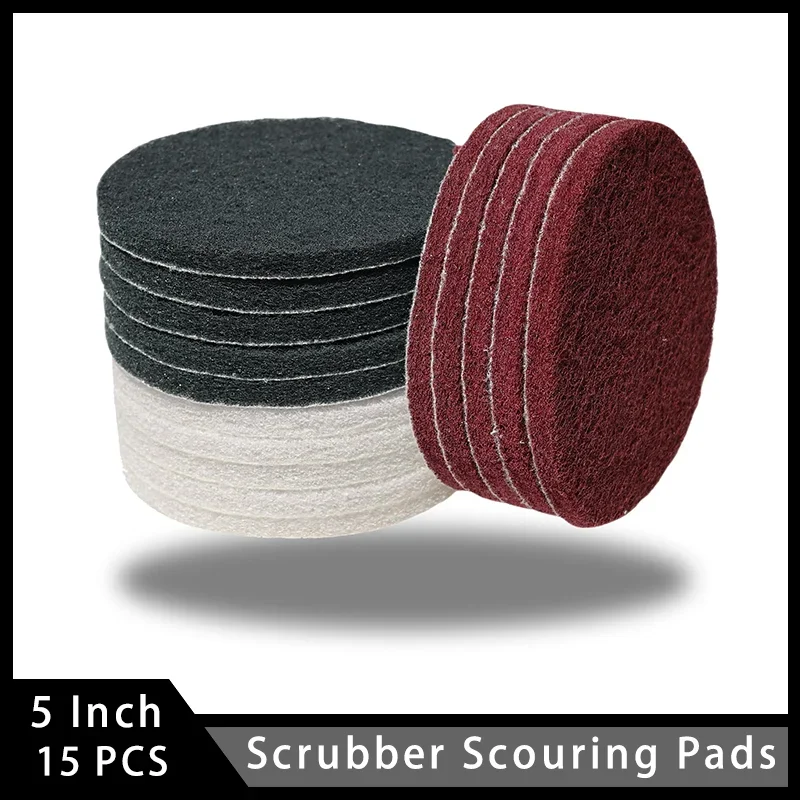 5 Inch Hoop and Loop Multipurpose Scrubber Scouring Pads 15 Pcs Flocking Scuff Pads Conditioning Polishing Pads for Automotive