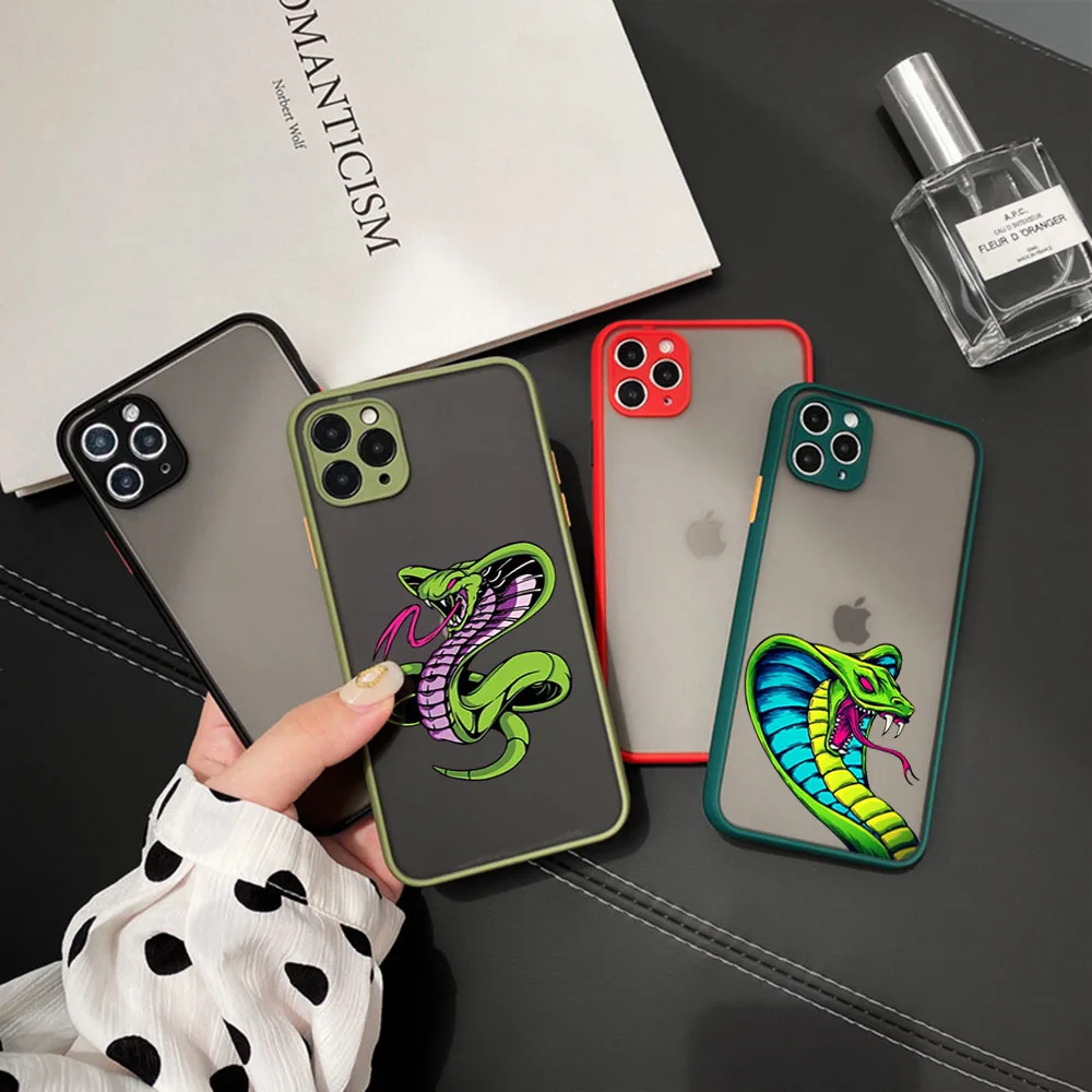 Phone Case For iPhone 16ProMax 15 14 7 8 16 Plus 13 12 Mini 11 XR X XS SE Snake Cobra Python Translucent Matte Soft Back Cover