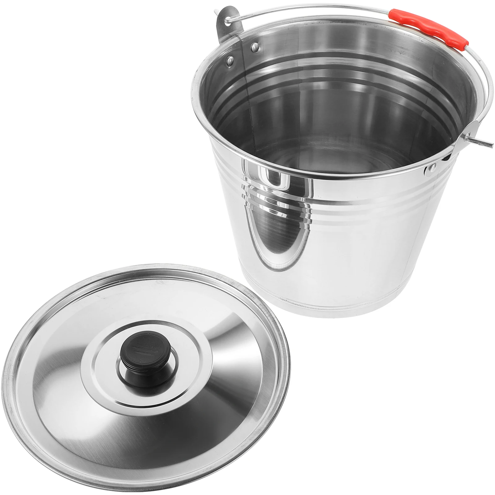 

Stainless Steel Bucket 22CM Thick Iron Milk Bucket with Lid for Water Storage Suitable Home Pasture Container Pet Supplies