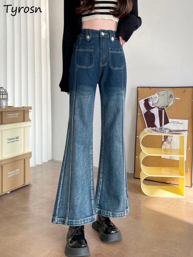 

Ankle-length Flare Jeans Women Summer Loose Design Gradient Tender Elegant High Street Daily Empire Hot Sweet Korean Style Cozy