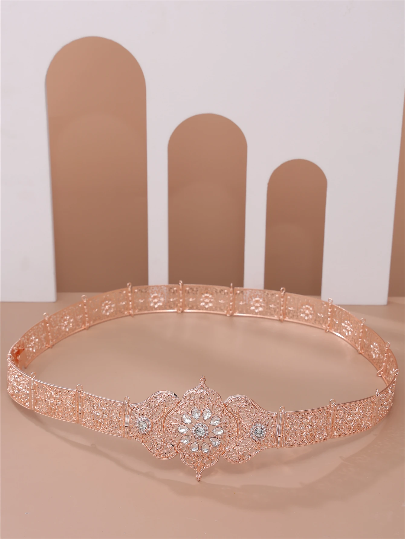 wedding dress rose gold belt Maribel - Bohemian Pearl and Crystal Bridal Belt Sash