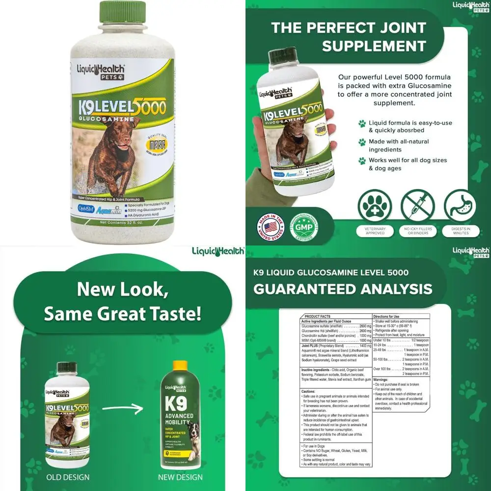 

Premium Large Dog Joint Support Supplement with Glucosamine, MSM, and Boswellia Serrata - 32 oz