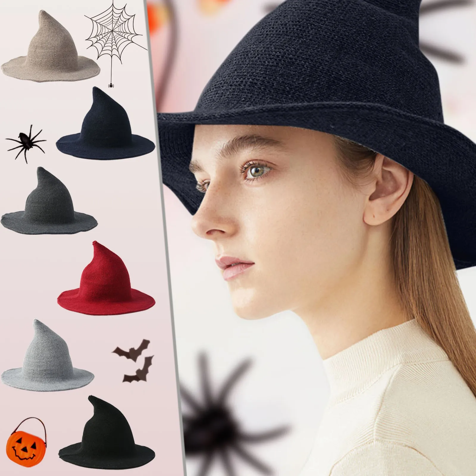 Wizard Hat Knitted Witcher Halloween Witch Hat Baseball Caps Big Brim Knitted Foldable Steepletop Hats Gothic Cosplay Costume