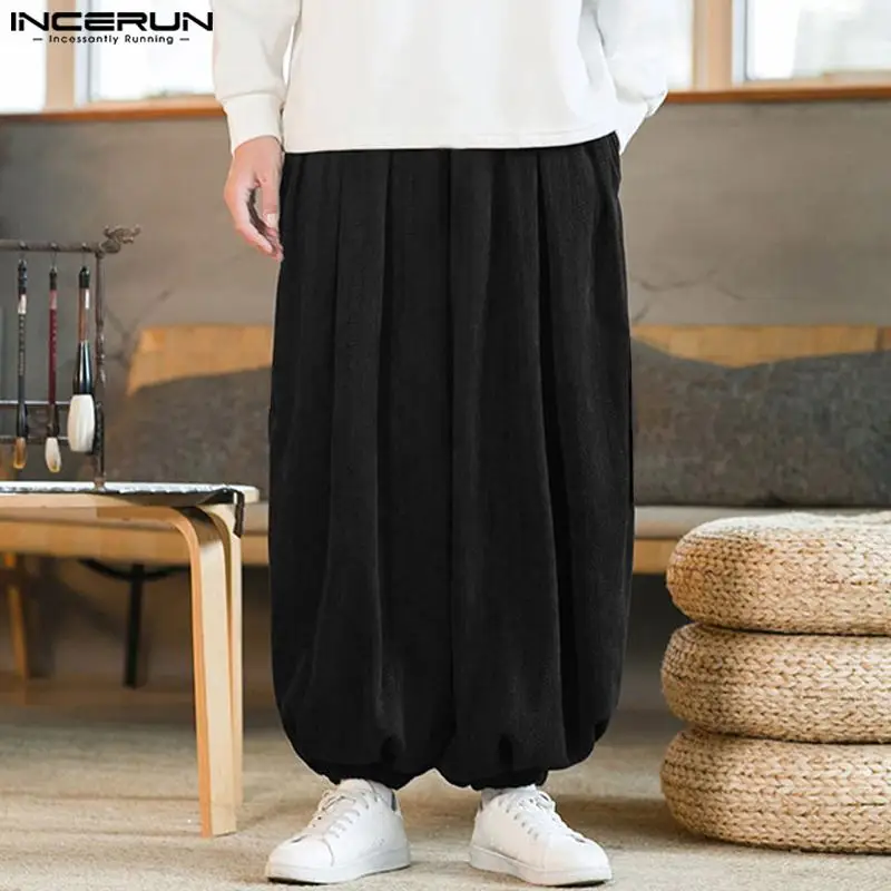 

INCERUN 2023 Chinese Style Men Pantalons Corduroy Loose Textured Trousers Casual Streetwear All-mach Simple Wide Leg Pants S-5XL