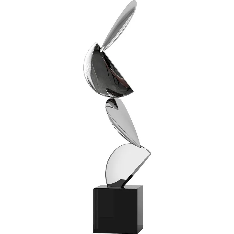 Minimalist Modern Leaf Geometric Abstract Stainless Steel Decorative Tabletop Sculpture, Entrance Living Room Niche Model