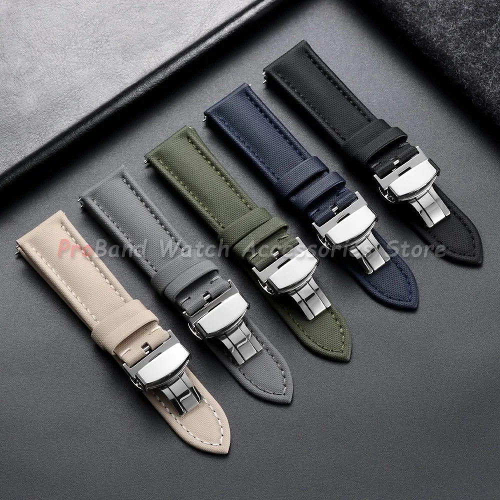 18/19/20/21/22mm Business Sailcloth Watch Strap for Omega for Seiko Butterfly Buckle Bracelet Quick Release Leather Watchband view 3